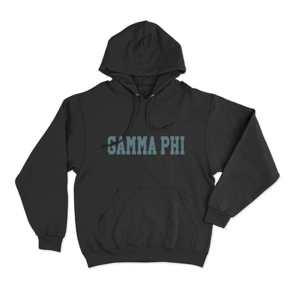 Gamma Phi Collegiate Wordmark Unisex Hoodie Black Gamma Phi Collegiate Wordmark Unisex Hoodie Black