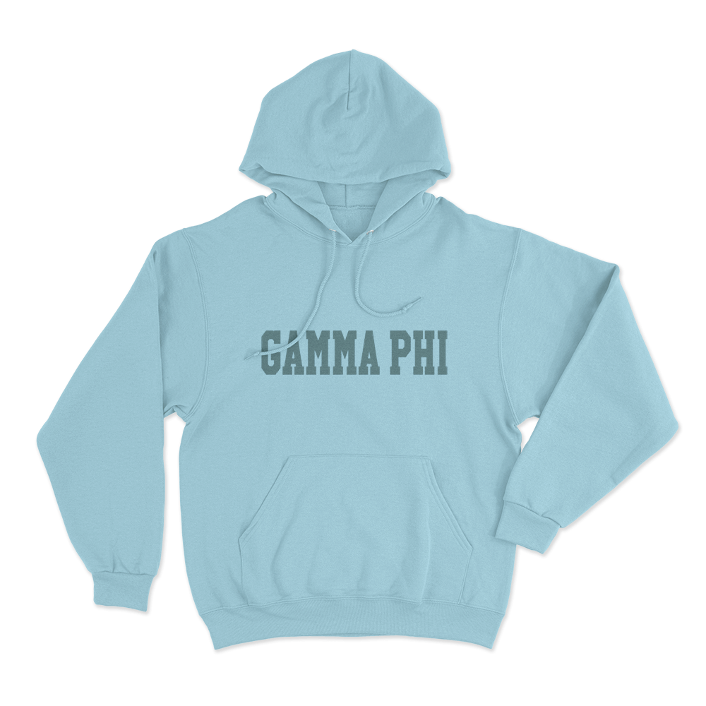 Gamma Phi Collegiate Wordmark Unisex Hoodie Sky Blue Gamma Phi Collegiate Wordmark Unisex Hoodie Sky Blue